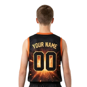 Conjunto de uniforme de baloncesto para niños, camiseta sin mangas con cuello en V, pantalones cortos a juego, estampado Energy Burst, nombre del equipo personalizado, número del jugador - Product Image 5