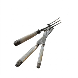 Couteau et fourchette à viande vintage en argent plaqué, ornés de nacre française antique, pour service à la maison - Product Image 1