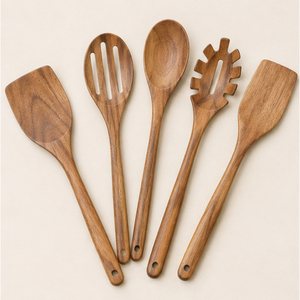 Juego de utensilios de cocina de madera ecológicos premium, 4 piezas, hechos a mano, cucharas antiadherentes, espátula de madera resistente al calor, en venta - Product Image 3