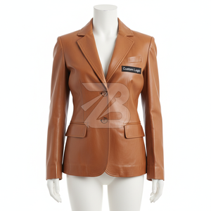OEM ODM Women's Genuine <b>Leather</b> <b>Blazer</b> <b>Jacket</b> Tailored Single Breasted Coat Camel Tan Custom Logo - Product Image 1