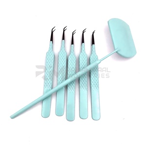 Pince à épiler de précision RMI 45/90 degrés en acier inoxydable, pointe argentée, revêtement en poudre bleue, longueur 10 mm, pour extensions de cils, finition diamant - Product Image 4