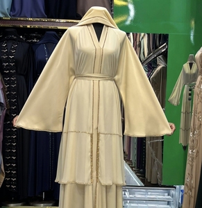 Wholesale Modest Dubai Beaded Sequined <b>Long</b> Sleeve Abaya Muslim Traditional Handmade Wedding Women Breathable V Neck - Product Image 4