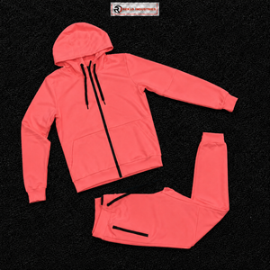Conjunto Deportivo para Hombre con Capucha Color Coral, Sudadera y Pantalones con Cierre Completo, Color Sólido, Casual, con Bolsillos Laterales, Transpirable, de Poliéster, para Otoño - Product Image 5
