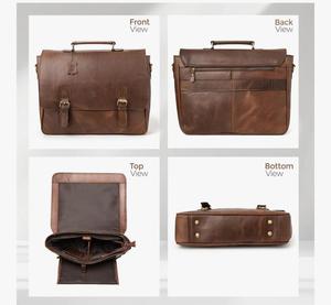 Sac messager vintage en cuir véritable avec fermeture éclair et bandoulière réglable de 50 à 65 cm pour usage quotidien - Product Image 3