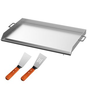 Piastra Rettangolare Universale in Acciaio Inox 32'' X 17'' con 2 Manici e Scanalature per Grasso, per Barbecue a Carbone/Gas - Product Image 1