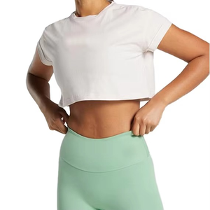 T-shirt court rose 100 % coton anti-boulochage respirant à manches courtes pour femme, personnalisable avec logo vierge, vente en gros - Product Image 2