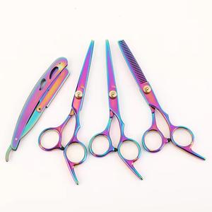 Ensemble de ciseaux de coiffure professionnels en acier inoxydable, couleur arc-en-ciel, outils de salon, pour droitiers, manche long, kit de 4 pièces - Product Image 4