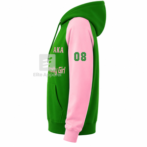 Custom Alpha Kapa Alpha sorority <b>Hoodie</b> embroidered logo on front green and <b>pink</b> color short sleeve cotton for female - Product Image 3