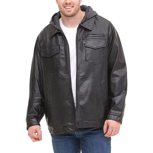 Veste à capuche pour homme en similicuir avec deux poches et doublure en sherpa, veste en cuir pour homme, prix de gros - Product Image 5