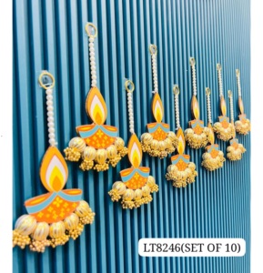 Ensemble de 10 décorations murales art déco en MDF faites à la main, avec des guirlandes de perles, pour Diwali, mariage, maison, Ramadan - Product Image 1