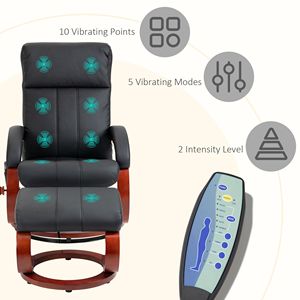 Poltrona Reclinabile Elettrica Girevole con Poggiapiedi, 10 Punti di Massaggio Vibrante, in Ecopelle Nera, Telecomando per il Massimo Comfort - Product Image 3