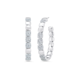 Pendientes de aro de oro blanco de 10K estilo clásico con diamantes cultivados en laboratorio de corte brillante redondo, certificados por IGI, para mujer. - Product Image 2