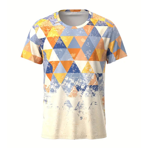 เสื้อยืดสั่งทำราคาส่งปี 2026 ลายกราฟิกสามเหลี่ยมหลากสีทันสมัย ผ้าระบายอากาศน้ำหนักเบา พิมพ์ลายแบบซับลิเมชั่น - Product Image 1