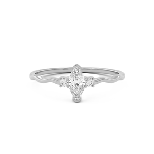 Bague minimaliste à trois pierres en or massif 9K 10K avec diamants de laboratoire marquise et ronds, clarté DEF VS VVS, motif vague, vente en gros - Product Image 3