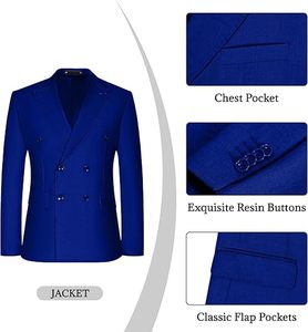 Traje de Negocios para Hombre, Azul Rey, Cuello Mao, Corte Regular, Transpirable, Poliéster/Algodón, Antiarrugas, Estilo Británico - Product Image 5