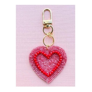 Handmade Glass Beaded Heart Design Keychain or <b>Bag</b> <b>Charm</b> Hand Embroidered Floral Keychain <b>Bag</b> <b>Charm</b> for Girls Gifted Accessory - Product Image 2