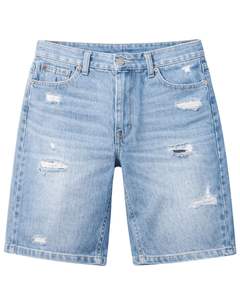 Shorts en jean déchirés bleu clair personnalisés pour hommes, coupe slim, décontractés pour l'été, avec braguette boutonnée, fabrication sur mesure - Product Image 1