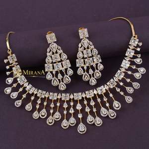 Gold Plated Zircon Waterfall Necklace and Earring Set for Wedding - Product Image 5
