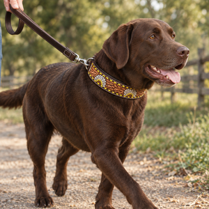 Collar de Perro de Cuero Repujado Artesanal Artisan Daisy con Diseño Floral Tallado a Mano Ajustable |   Collar Decorativo Estilo Occidental para Perros con Estilo - Product Image 3