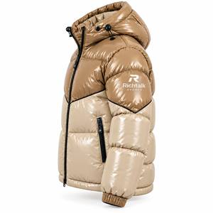 Chaqueta Acolchada con Capucha para Hombre, Invierno, Resistente al Viento, Relleno Grueso de Poliéster, Estilo Deportivo Urbano, Color Beige, Cierre de Cremallera Frontal - Product Image 3