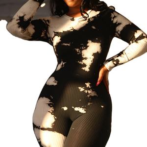 จั๊มสูทผู้หญิงแขนยาวคอวีพิมพ์ลายเรขาคณิต,จั๊มสูทรอมเปอร์เสื้อกันหนาวจั๊มสูทสำหรับผู้หญิง - Product Image 2