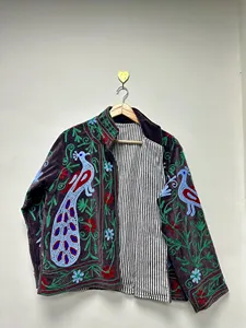 เสื้อแจ็คเก็ตกำมะหยี่ปักลายซูซานีแบบพรีเมียม ลายดอกไม้และเถาวัลย์ คอตั้ง แฟชั่นสำหรับผู้หญิง - Product Image 2