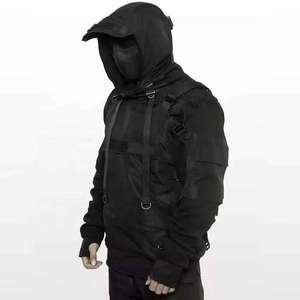 Sweat-shirt à capuche tactique pour homme de haute qualité, multi-poches, streetwear urbain, cyberpunk, ninja, fonctionnel, noir - Product Image 2