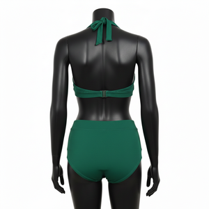 ชุดบิกินี่ผ้าโพลีเอสเตอร์ผสมสแปนเด็กซ์สีเขียวสุดหรู เนื้อผ้านุ่มยืดหยุ่น ปักโลโก้แบบแพทช์  รับผลิตตามแบบสำหรับผู้หญิง - Product Image 4