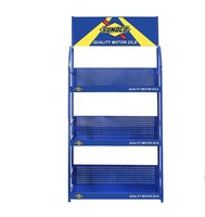Présentoir d'huile à moteur en métal au sol durable personnalisé en usine, présentoir de détergent, présentoir d'huile lubrifiante