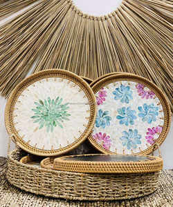 Bandeja redonda hecha a mano para servir, mesa de centro laca de nácar para decoración del hogar, bandeja elegante y única para servir, artesanía DHT - Product Image 3