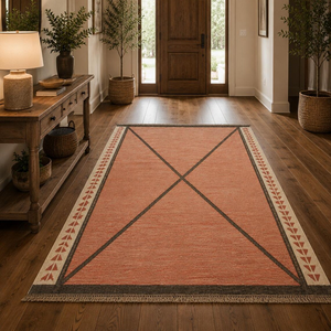Terracotta Peach Handwoven Wool Jute Area <b>Rug</b> Geometric Boho Kilim Tribal Southwestern <b>Large</b> <b>Living</b> <b>Room</b> Entryway Carpet - Product Image 1