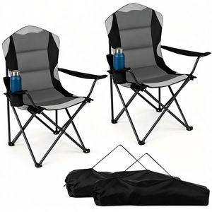 Set di 2 Sedie da Campeggio Pieghevoli Resistenti, Capacità 330 LBS, in Oxford 600D Imbottito, Portatili per Esterni con Portabicchieri, Ideali per Parchi - Product Image 1