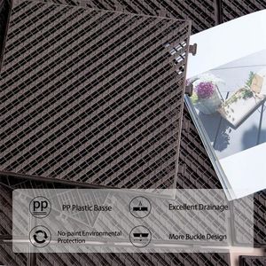 Baldosas de cubierta de patio entrelazadas de 12 "x 12" de color marrón oscuro, baldosas de suelo exterior compuestas de cuatro listones para balcón para todo tipo de clima - Product Image 3