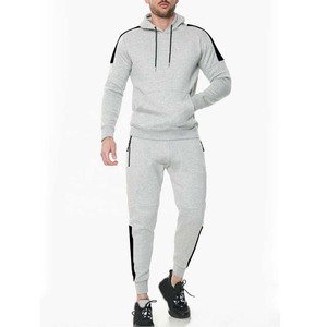 Survêtement gris à capuche pour homme, manches longues, couleur unie, respirant, coupe décontractée, polyester et coton, pour l'automne, avec poches latérales - Product Image 1