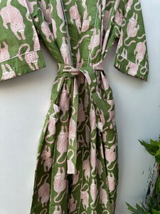 Bata Kimono Ligera de Algodón con Estampado de Aves para Primavera/Verano, Cuello en V, Larga, de Secado Rápido, Estilo Boho para Descansar - Product Image 5
