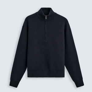 เสื้อสเวตเตอร์ไหมพรมคอตั้งแบบซิป ¼ สำหรับผู้ชาย สีพื้น ทรงปกติ ใส่ได้ในฤดูใบไม้ร่วง ป้องกันขนร่วง - Product Image 2