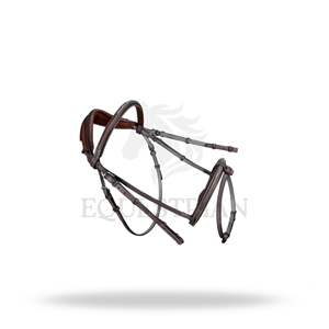 Bridon d'équitation anglais à nez-roulé anatomic français, entièrement cousu, toutes tailles, pour le confort du cheval - Product Image 4