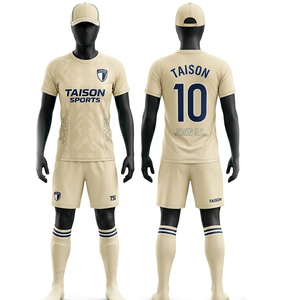 Ensemble de maillot de football pour femmes en polyester respirant 180 GSM, anti-humidité, beige marine, jersey texturé, impression de logo personnalisée - Product Image 1