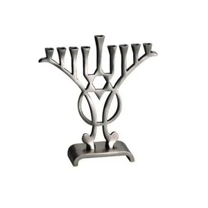 Modern <b>Silver</b> Metal Menorah Candle Holder Hanukkah Decorative Tabletop Unique Artistic Home Display Stand - Product Image 1