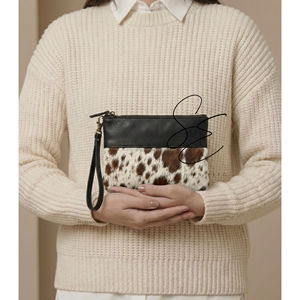 Handmade Cowhide Leather Wristlet <b>Wallet</b> Hair On Hide Western Clutch Zipper Travel Pouch Women OEM Custom - Product Image 4