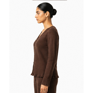 Autumn Women's <b>Cardigan</b> <b>Sweater</b> Neck Fancy Stitch Solid Button Extra Long Sleeve Knitted Casual Wears Cotton <b>Sweater</b> - Product Image 3