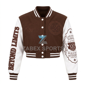 Premium Women's Regular Varsity Jacket <b>Covered</b> <b>Button</b> Contrast Sleeve Genuine Leather Waterproof Windproof Silk Lining Fashion - Product Image 1