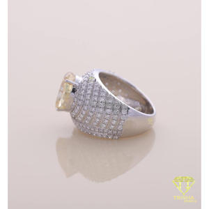 Yellow Cushion Moissanite Diamond Pave <b>Cocktail</b> <b>Ring</b> White <b>Gold</b> Luxury Statement Engagement Wedding Jewelry Gift - Product Image 5