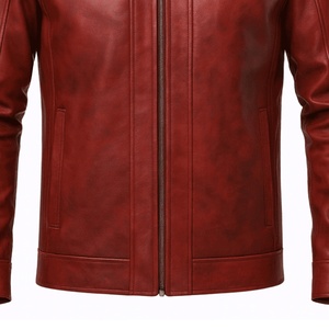 OEM Custom Vintage Winter Dyed Mandarin Collar Zipper Front Mens Red <b>pilot</b> Sporty Leather Bomber <b>Jacket</b> Waterproof Windproof - Product Image 4