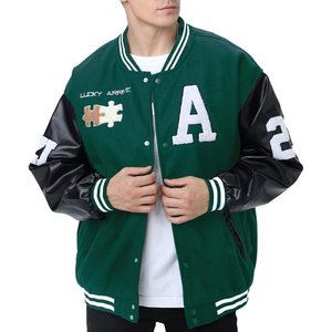 <b>Men's</b> Black Varsity <b>Jacket</b> Embroidered <b>Letter</b> A Patch Design PU Leather Sleeves Preppy Style Autumn Wear - Product Image 4