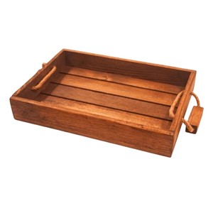 Bandeja de Madera Maciza de Lujo con Asas de Cuerda, Ecológica, Hecha a Mano, Rectangular, para Servir en Restaurantes y Hoteles - Product Image 1