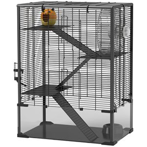 Gabbia per criceti a 4 livelli con fondo in vetro temperato, ruota per esercizio, casetta, borraccia e ciotola per cibo, 61x41x80 cm, per allevamento - Product Image 1