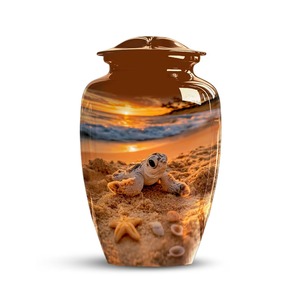 Urna Funeraria para Tortuga Marina Adulta, Atardecer en la Playa, Aluminio Ecológico, Duradera, Capacidad de 220 Pulgadas Cúbicas, Recuerdo del Océano - Product Image 2