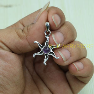 Collier pendentif soleil en argent sterling 925 avec améthyste ronde, bijoux bohèmes faits à la main, vente en gros, pendentif charme pour femme - Product Image 5