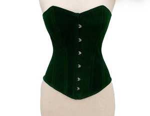 Women Green Velvet Corset Shaper Firm Control Tummy Control Breathable Front Busk Adult Size Daily Wear Steel Boned Over Bust - Product Image 1